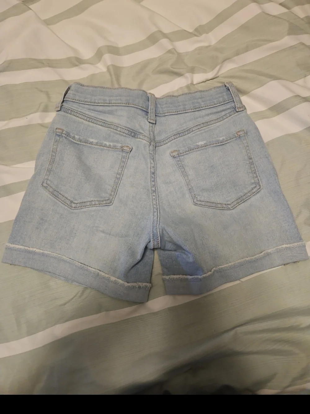 Old Navy Light Blue Denim Shorts with Red White Blue Button Detail